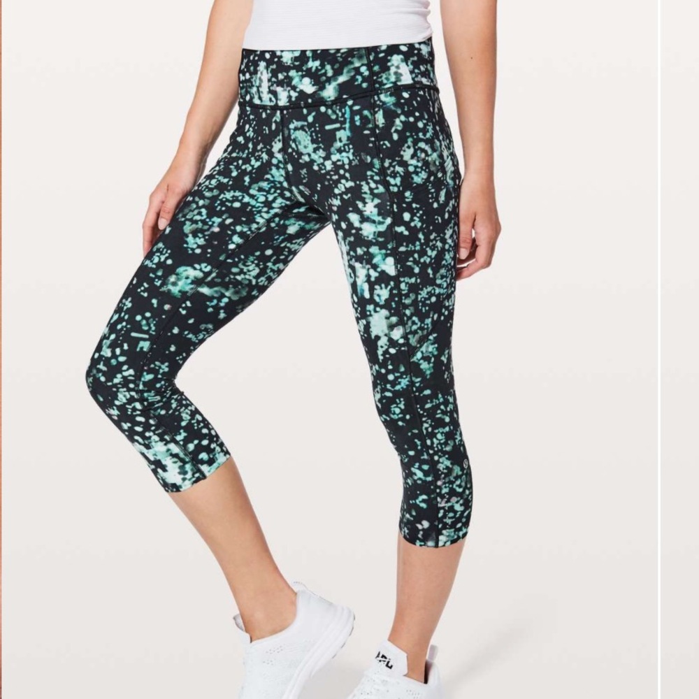 Lululemon | Fast & Free Crop II Nulux 19" Pixel Haze Multi Black Print High Rise